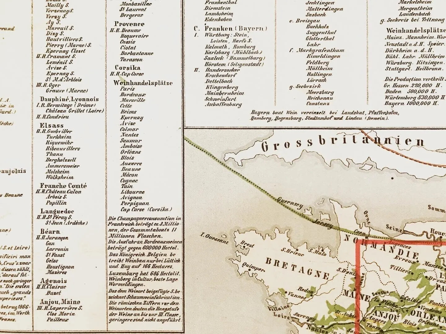 Wandkarte "Weinkarte von Europa" von 1869